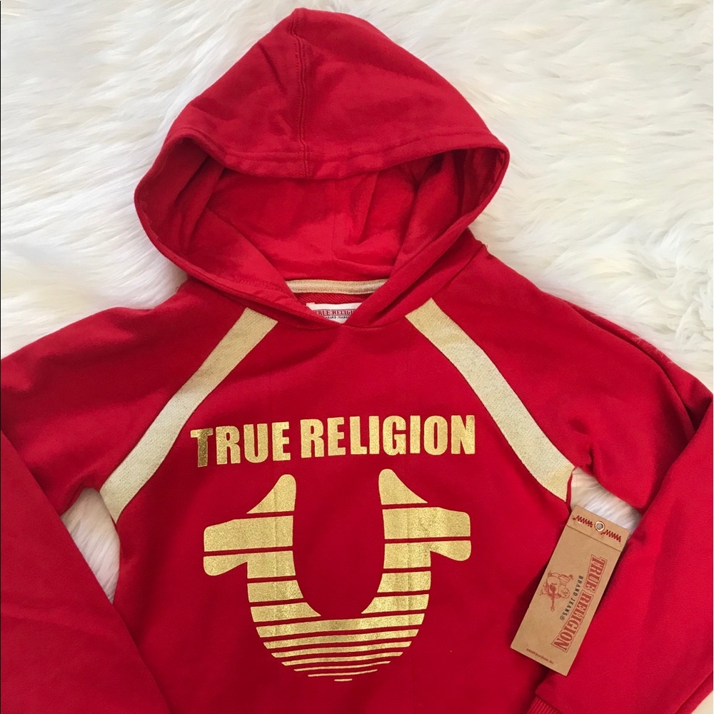🔵NEW wTag-TRUE RELIGION Red/Gold Hooded Dress S
